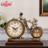 丽盛欧式 座钟客厅静音复古时钟创意台钟装 饰钟自行车摆件石英钟表