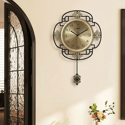 新中式摇摆挂钟轻奢客厅静音钟表创意大气时钟时尚挂表家用石英钟