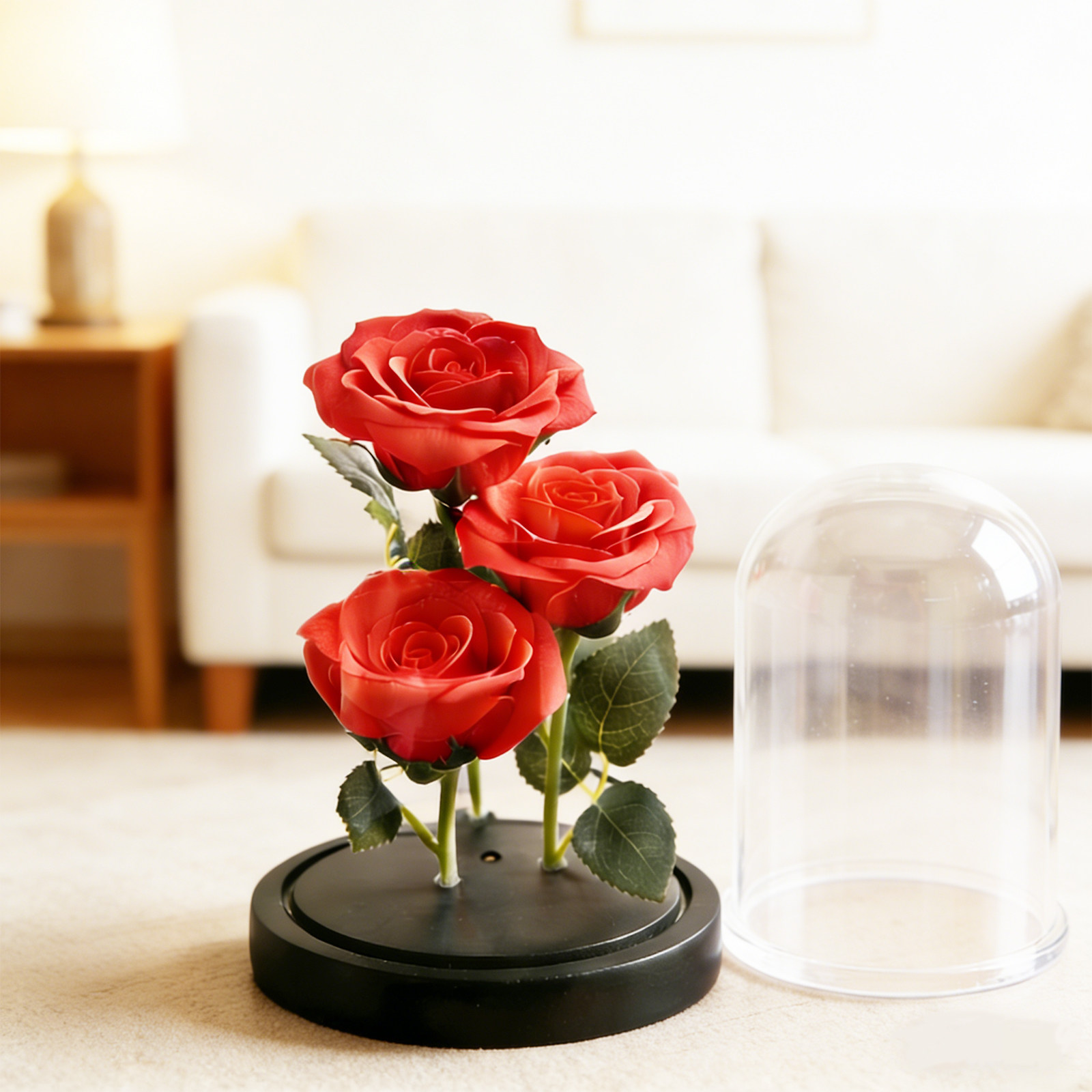 新款红色3朵永生花香皂玫瑰花塑料罩礼盒创意情人节礼物2026