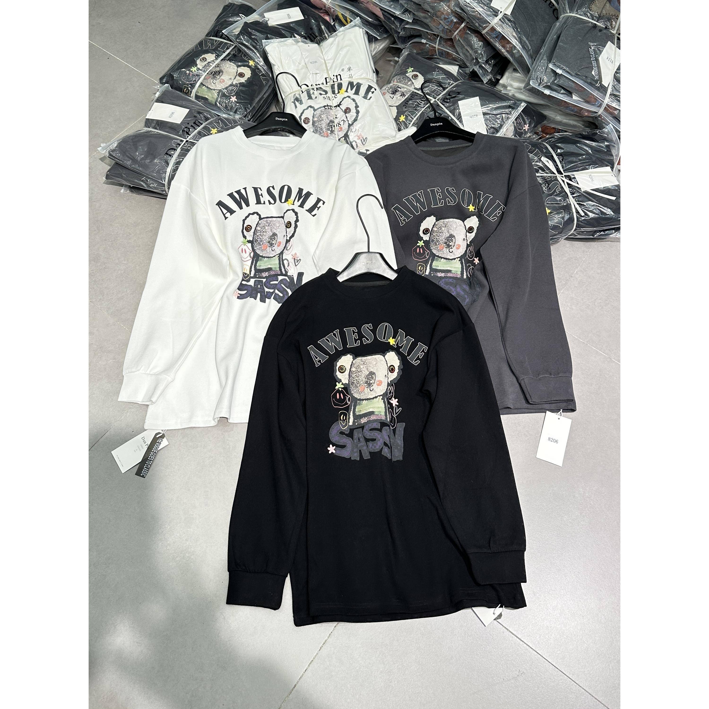 DANPIN单品 2025年冬季欧版宽松中长款下身失踪效果长袖T恤上衣女