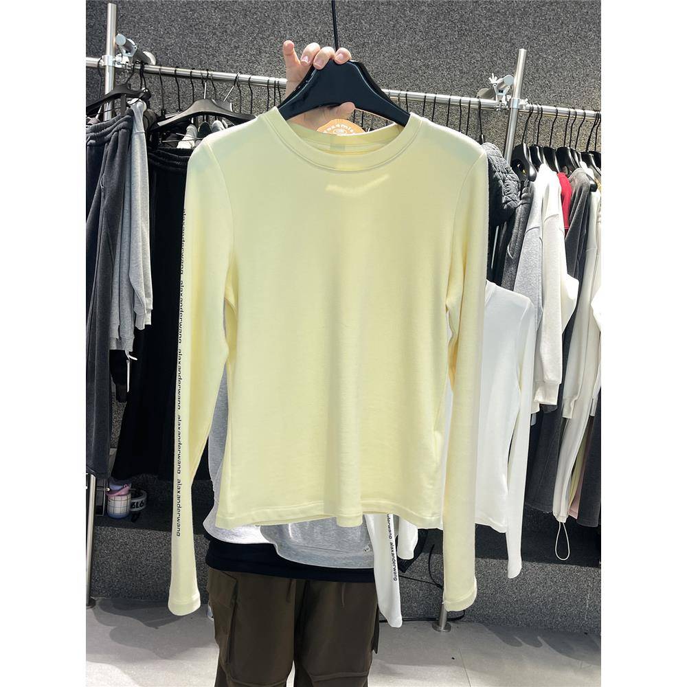 917 韩国东大门冬季常规款小众设计感袖子字母印花长袖T恤打底衫