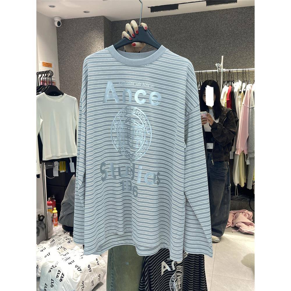 917 冬季宽松小众设计感叠穿内搭打底衫欧货中长款条纹长袖T恤女