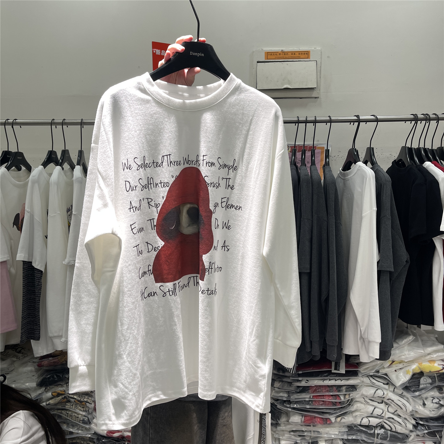 DANPIN单品 冬季欧货中长款美式印花大版长袖T恤显瘦百搭休闲上衣