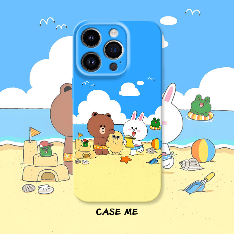 沙滩度假适用iphone16/15pro苹果17Promax华为P70/NOVA12荣耀100/90/vivox200/X100/X90红米K60布朗熊手机壳