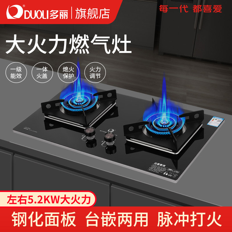 多丽大火力双灶台嵌两用燃气灶图片