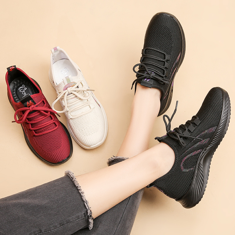 2023妈妈鞋旺奈飞织网面鞋系带