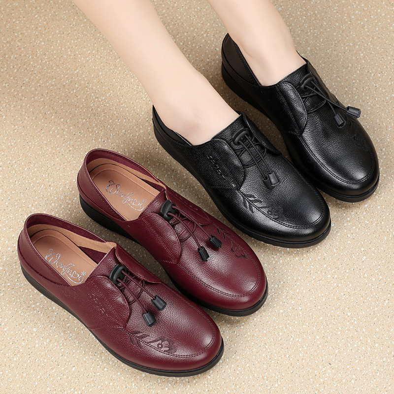 真皮妈妈鞋单鞋女平底加绒中老年人防滑松紧带奶奶皮鞋大码清仓,女鞋,深口单鞋,淘宝优惠券,粉丝福利购,淘宝优惠卷