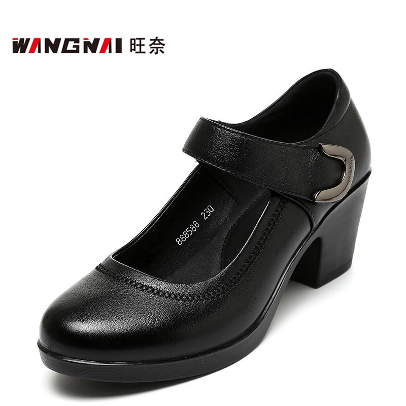 粗跟真皮女鞋中跟牛皮单鞋春秋季