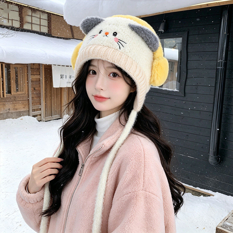可爱猫咪针织帽女显脸小甜美帽子
