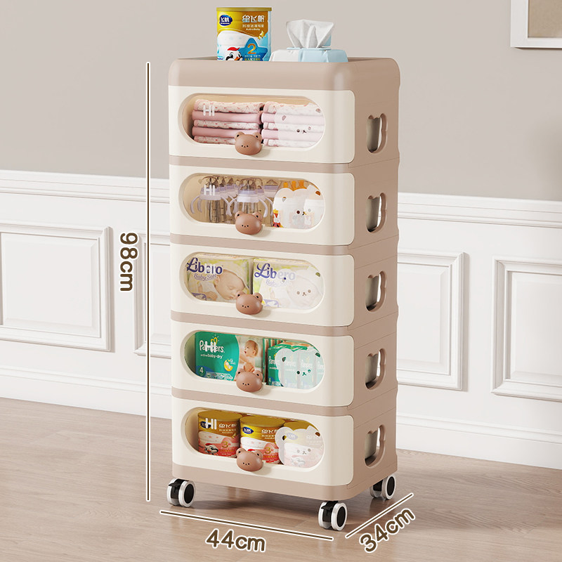 儿童小推车抽屉式收纳柜带轮卡通透明婴儿喂养台多层家用卧室