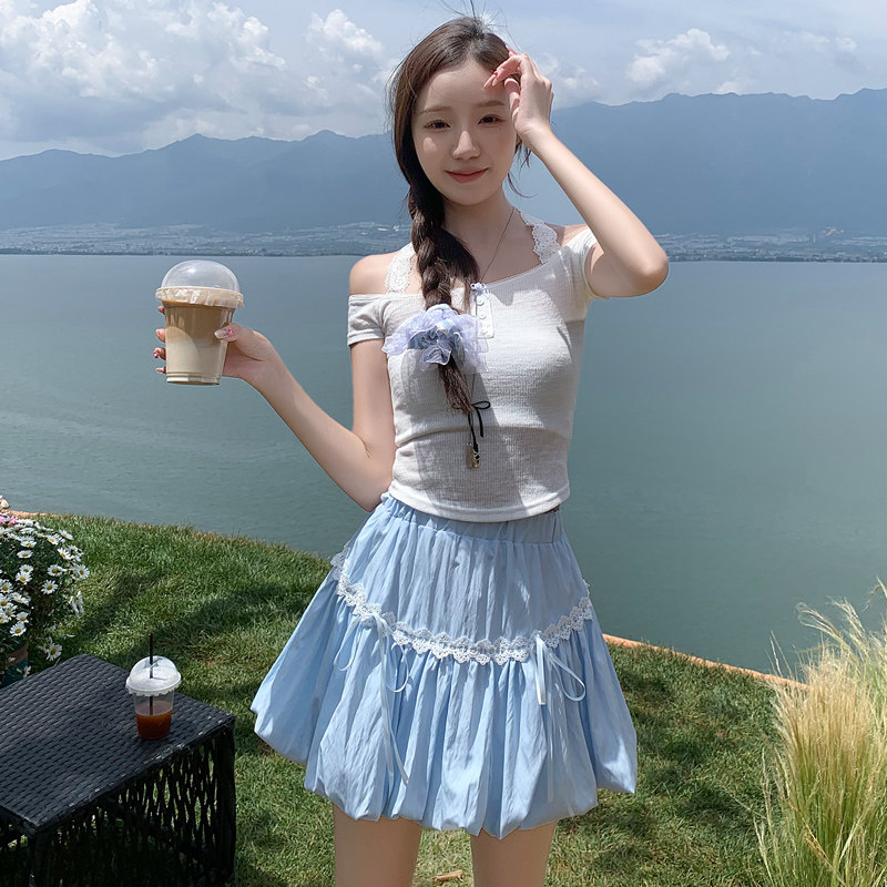 网红同款雷丝花边灯笼半身裙女装半身裙