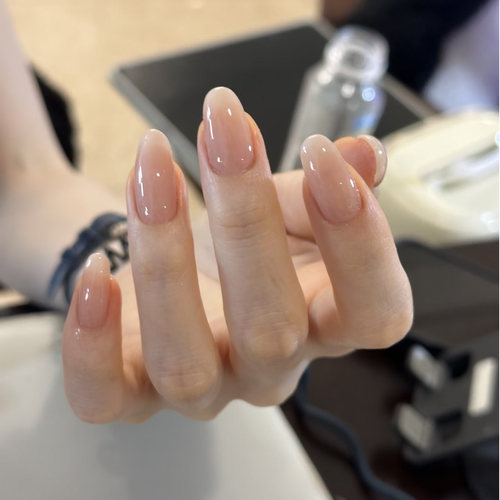 手工奶白渐变裸色通透穿戴甲