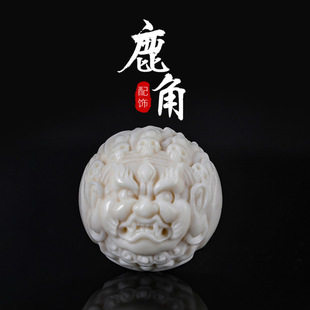 天然原白色鹿角雕刻黄财神大黑天圆珠两通高密配珠腰珠顶珠配饰