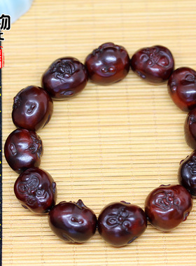 暗红牦牛角雕刻弥勒变脸手串