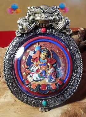 西藏矿物质彩绘擦擦财宝天王嘎乌盒吊坠挂件项坠饰品配件