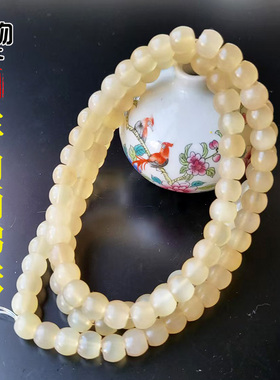 天然老羊角苹果桶珠佛珠原色通透血丝纹108颗文玩珠串