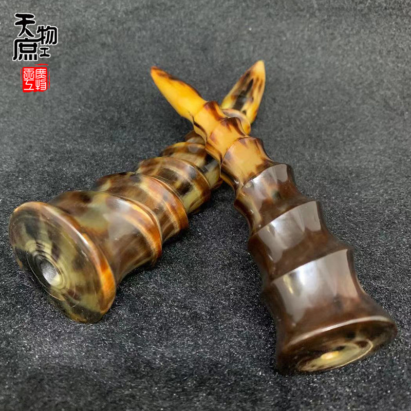 天然金丝牦牛角角尖实心手把件摆件包邮