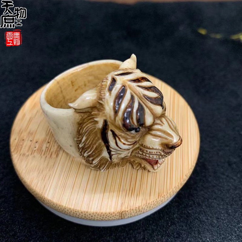 鹿角根付老虎扳指戒指雕刻时尚个性diy饰品配件 包邮