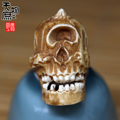 天然鹿角雕刻骷髅珠子两通复古做旧横孔高密配珠腰珠顶珠配饰配件