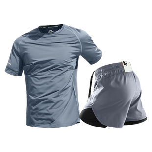 跑步运动套装男马拉松健身衣服夏季冰丝速干短袖短裤专业晨跑装备