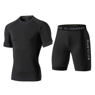 速干T恤男吸汗紧身衣套装短袖篮球训练服跑步上衣运动健身骑行服