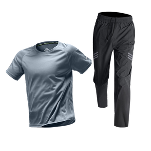 运动套装男夏季冰丝宽松跑步训练服速干短袖t恤户外健身足球长裤