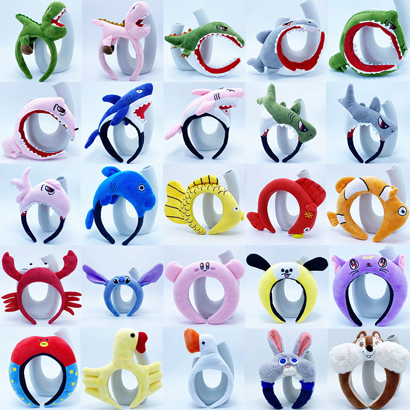 可爱卡通发箍搞怪鲨鱼恐龙头饰超萌鲤鱼洗脸拍照成人儿童表演发卡