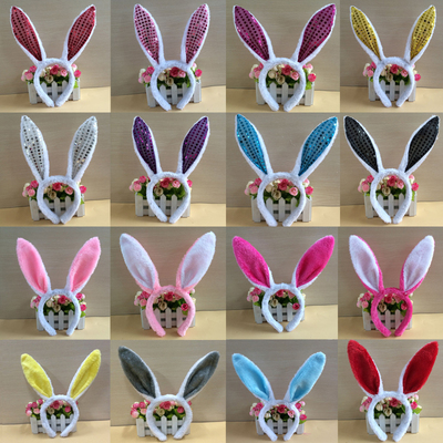 儿童扮装兔女郎圣诞节亮片毛绒兔子耳朵不发光头饰头箍发箍兔耳朵