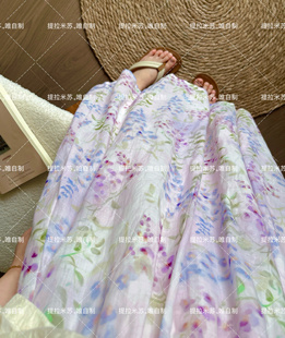 七月的花。苎麻内衬天然高支强捻苎麻半身裙A字中长款显瘦自制夏