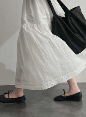 小雏菊的夏天。天然高支酵洗苎麻A字半身裙白裙子2025夏独家自制