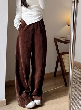 独家自制好货！牦牛绒+匹马棉精纺灯芯绒直筒裤长裤女显瘦复古绿