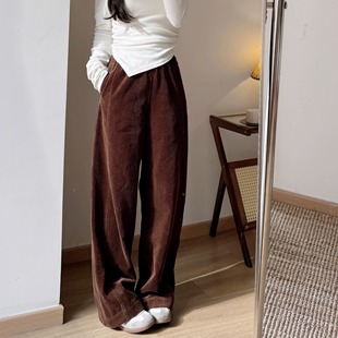 独家自制好货!牦牛绒+匹马棉精纺灯芯绒直筒裤长裤女显瘦复古绿