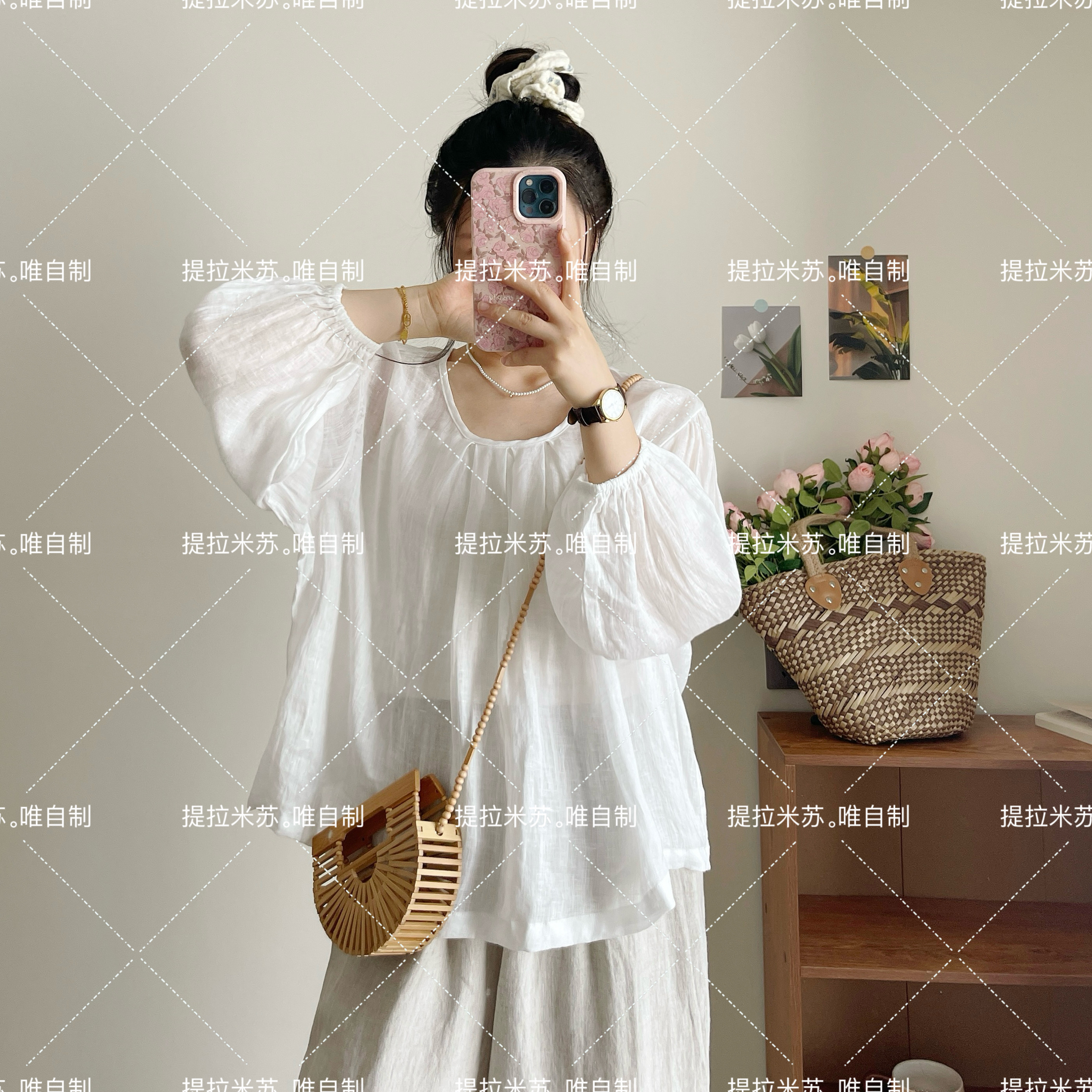 巨好！云朵质感品质汉麻宽松九分袖套头白色衬衫女慵懒风独家自制