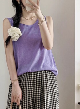 多色宽松背心！定制款亚麻天丝混纺针织背心女蓝色紫色麻本色夏