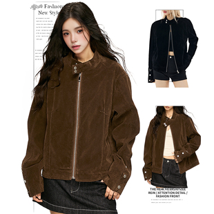DUSK美式复古美拉德哈灵顿夹克女春秋情侣麂皮绒外套立领韩系夹克