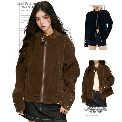 DUSK美式复古美拉德哈灵顿夹克女春秋情侣麂皮绒外套立领韩系夹克