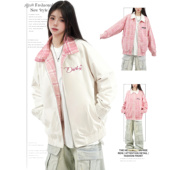 DUSK美式 复古格子双面穿翻领夹克设计感撞色原创情侣春秋潮牌外套