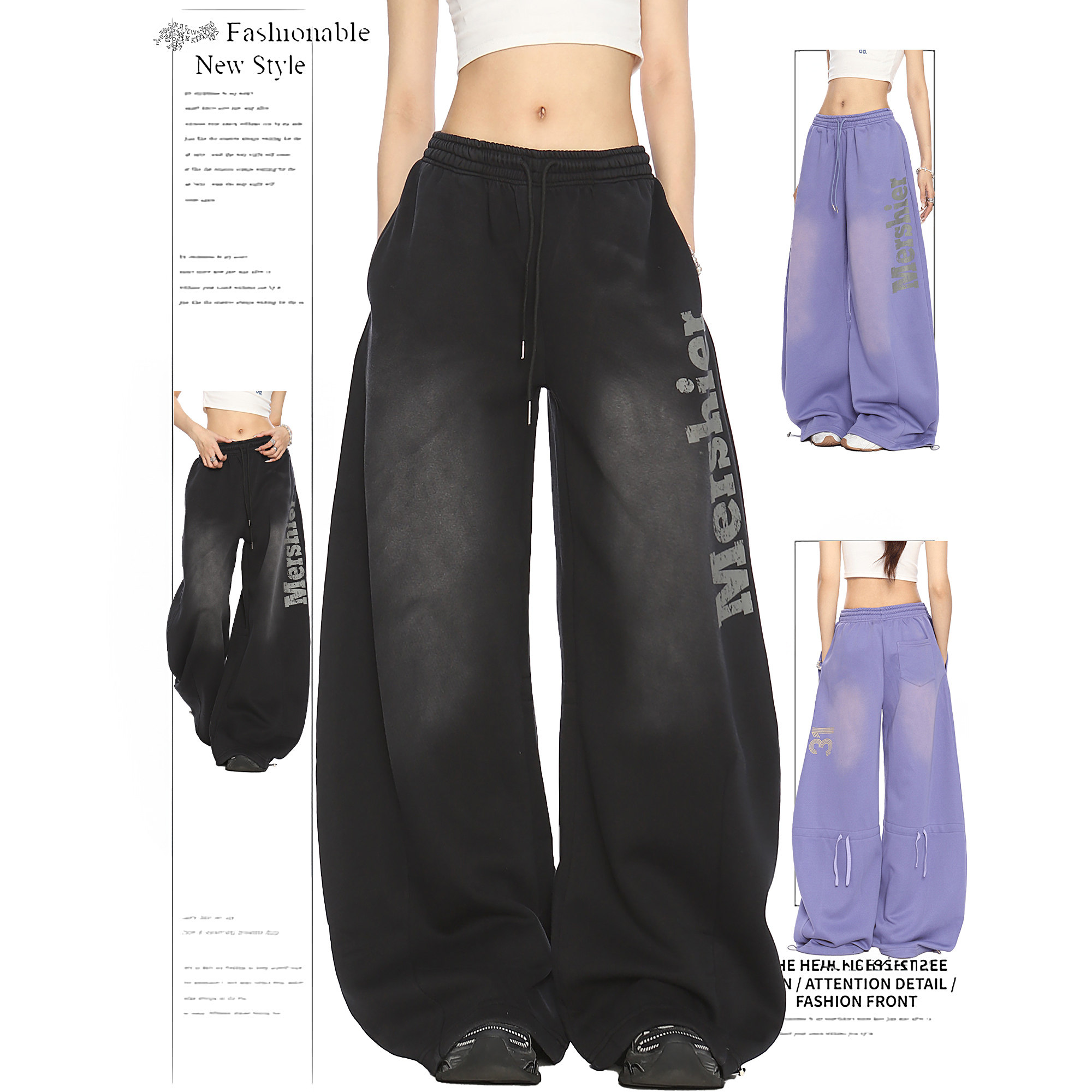 DUSK美式复古做旧字母弯刀阔腿卫裤女宽松休闲百搭直筒运动裤子女,女装/女士精品,休闲裤,淘宝优惠券,粉丝福利购,淘宝优惠卷