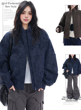 DUSK考拉同款美式街头设计感皮衣外套女春秋季宽松飞行机车夹克潮