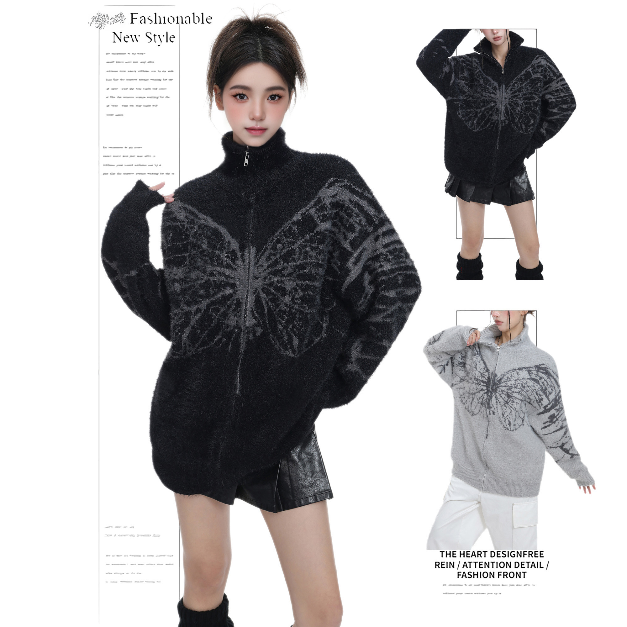 DUSK美式水貂绒高领毛衣外套女秋冬美拉德慵懒软糯针织开衫上衣潮