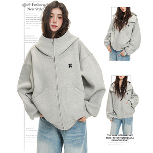 宽松开衫 国潮牌高领连帽卫衣外套女春秋季 休闲韩系上衣 美式 DUSK