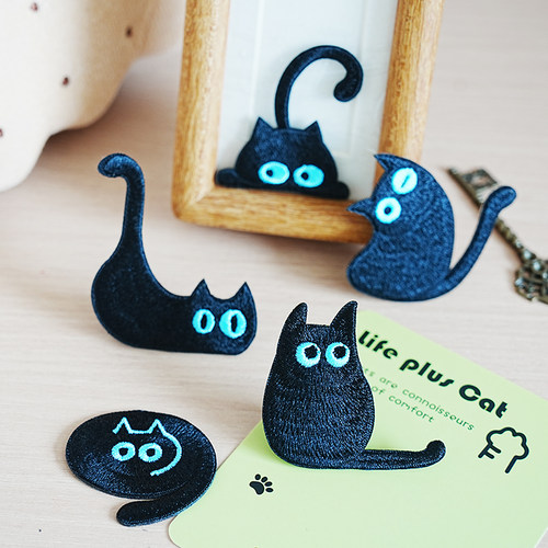 可爱黑猫刺绣布贴衣服破洞补丁