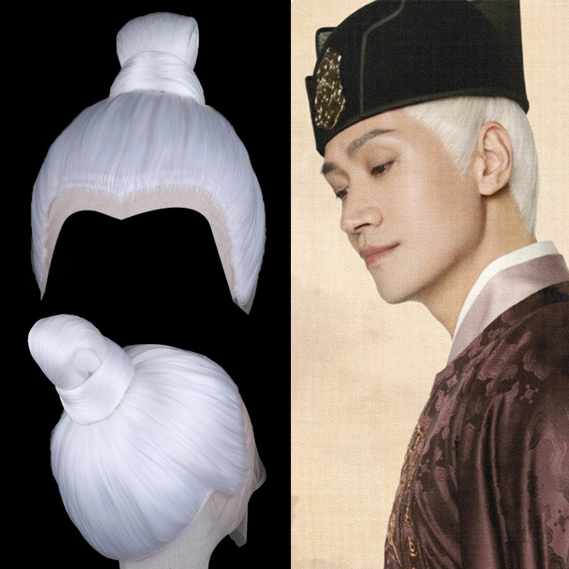 古装男白发造型古风汉服整顶假发头套影视舞台演出发套-800系列白