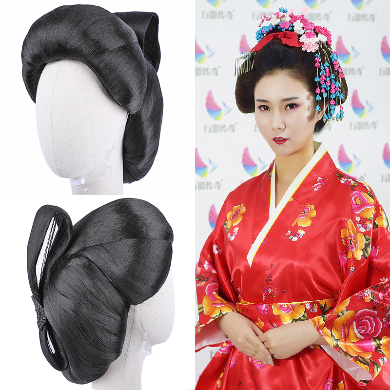 新日本艺妓整顶假发头套花魁盘头古装贵妃古风女款演出和服假发套