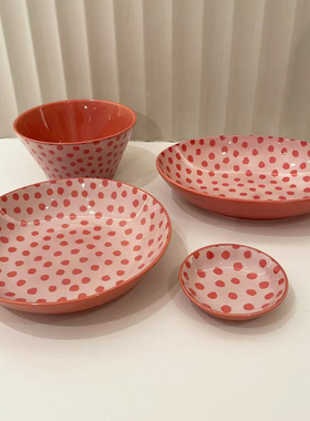 日本francfranc新款彩色波点可爱餐具碗碟