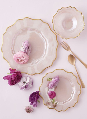 清仓特价 日本进口francfranc金边玻璃沙拉碗玻璃盘水果盘