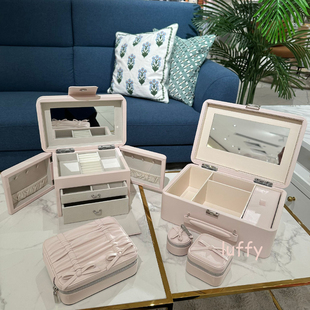 日本francfranc粉色蝴蝶结首饰盒珠宝盒化妆收纳盒