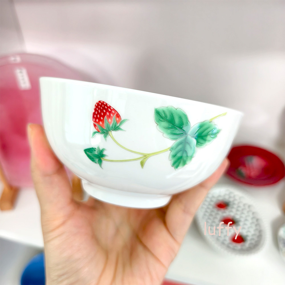 日本进口白瓷草莓树莓简约小清新饭碗餐盘深盘