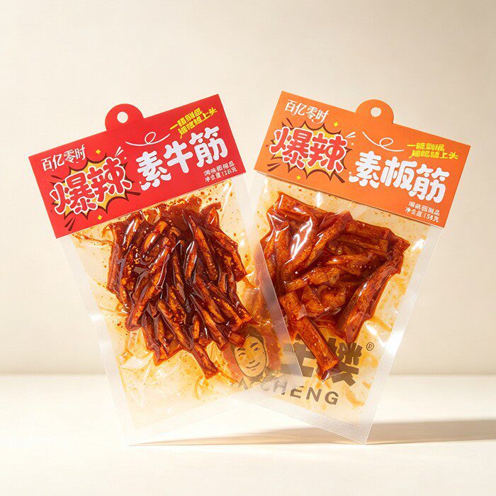 百亿零时爆辣素板筋辣条童年怀旧解馋小零食即食素牛筋辣条小包