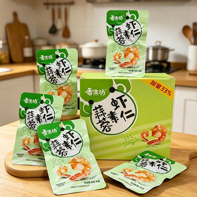 香生坊香辣素虾仁麻酱味蒜蓉味素虾休闲素香辣魔芋素虾仁零食